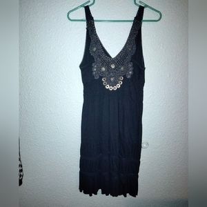 NWOT American Rag Cie dress, cotton + polyester with brass details and knitting